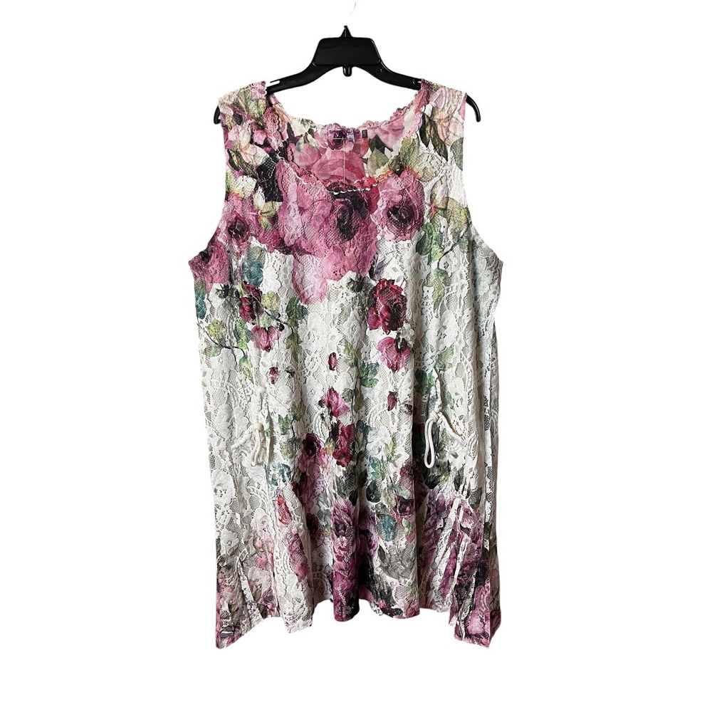 Angel Heart Top Plus Floral Artsy Bohemian Tunic Lace Overlay